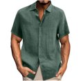 thumbnail image 1 of cfhntfmh Mens Button down Shirts Solid Summer Beach Vacation Tops Cotton Linen Short Sleeve Shirts, 1 of 4