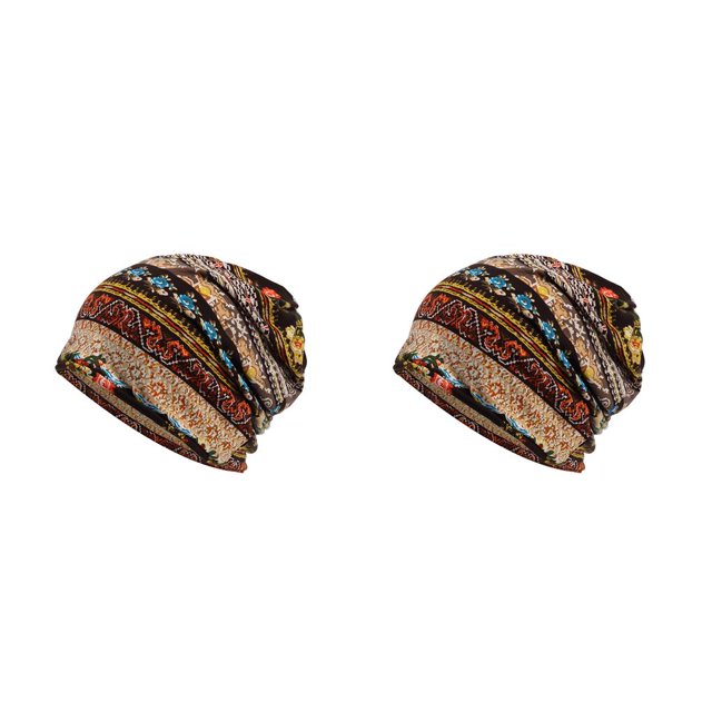 Baohd Bonnet Chapeau Musulman Hijab Imprimé Floral Foulard Coloré Turban Stretch Tête Envelopper Mode Oreille Protection Bandeau Bonnet Café Floral 2Set