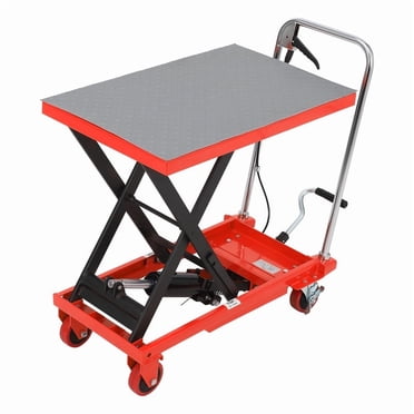 Hydraulic Lift Table, 500lbs Capacity Single Scissor Lift Cart with 28.5" Lifting Height, 4 Wheels, Non-Slip Pad, Manual Elevating Cart for Material Handling/Transportation, Red