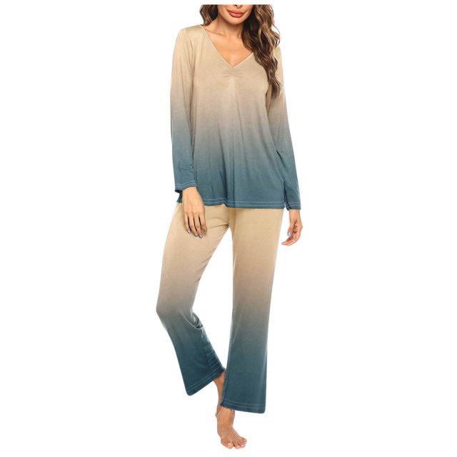 Rbaofujie Pyjama d'Automne pour Femmes Ensemble de Pyjama Décontracté Uni Haut Décontracté Pantalon Ensemble de Pyjama pour Femmes