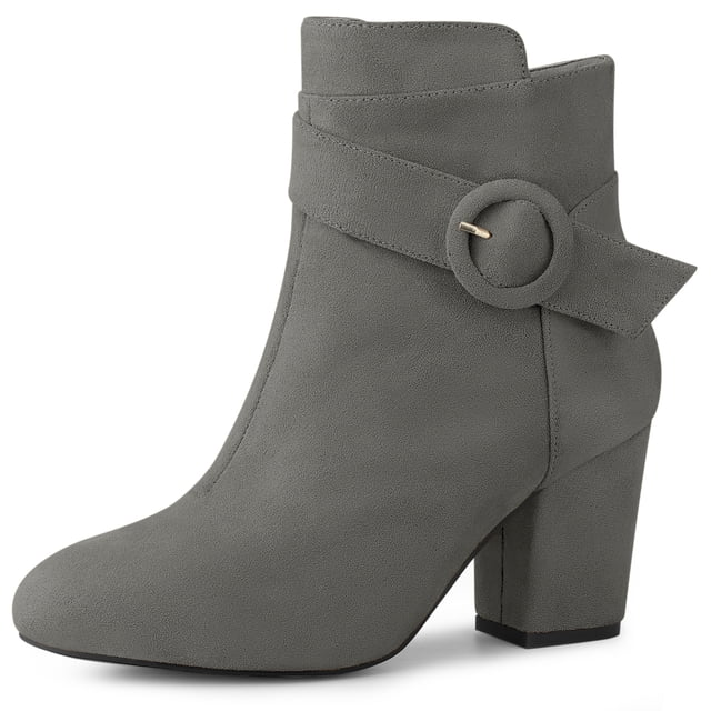 Unique Bargains Women's Round Toe Chunky Heel Zip Heeled Boots Ankle Booties