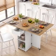 thumbnail image 2 of Gymax Folding Dining Table w/2 Open Shelves & Drawer 2 Lockable Universal Wheels Natural & Black, 2 of 10