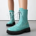 thumbnail image 2 of Xfvqtps Bottes d'Hiver à la Cheville pour Femmes Mode Talon Bas à Lacets Bout Rond Confortables Couleur Menthe Unique Design Brogue Bottes Décontractées Vert, 2 of 7