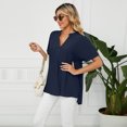 thumbnail image 2 of FJUCHAI Womens Shirts V Neck Short Sleeve Buttons Tops Tee Solid Color Blouse Loose Fit S-XXL, 2 of 10