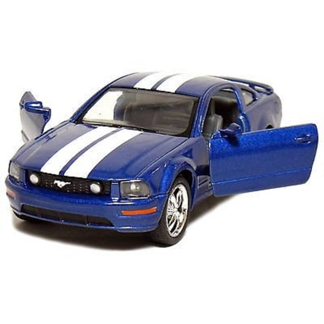 Kinsmart 2006 Ford Mustang GT à Toit Rigide Échelle 1/38 Voiture Jouet en Métal Moulé sous Pression en Bleu à Rayures avec Portes Ouvrables, action à Rétrofriction et Déplacement, et Intérieur Détaillé. Produit sous Licence Officielle Idéal pour les Collectionneurs et les Passionnés d'Automobiles.