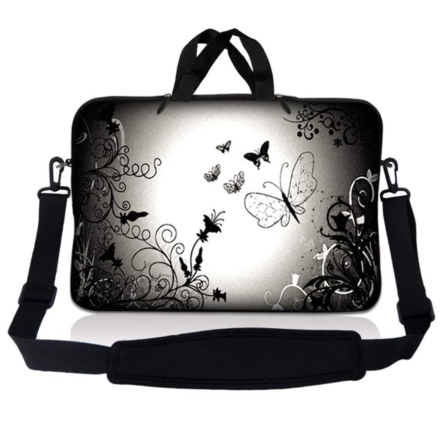 LSS Sac Pochette pour Ordinateur Portable 17-17,3 Pouces Compatible avec Acer, Asus, Dell, HP, Sony, MacBook et Plus / Étui de Transport avec Poignée et Bandoulière Ajustable, Papillon à Dégradé Contrasté Foncé