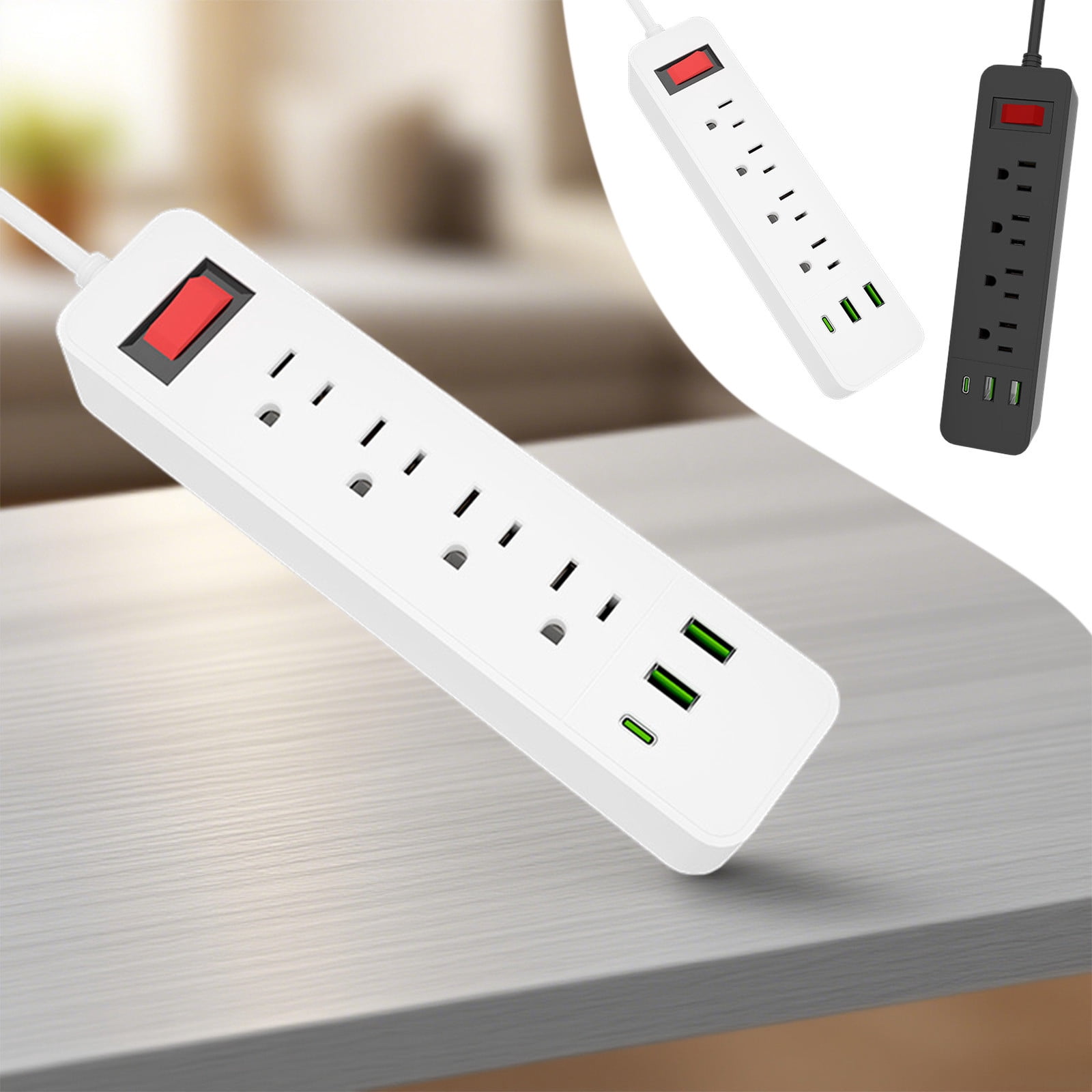 Vacemry 2Pcs Multi Plug Power Strip With 78.7in Extension Cord, 6 Outlets 3 USB Ports Surge Protector For Home Office Dorm Room Bedroom Kitchen Desk Computer Electronics