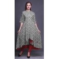 thumbnail image 2 of Bimba Robe Anarkali Imprimée Ikat Ethnique Noire pour Femmes, Col Mandarin, Kurtis Indiens, Kurta Asymétrique - Moyen, 2 of 5
