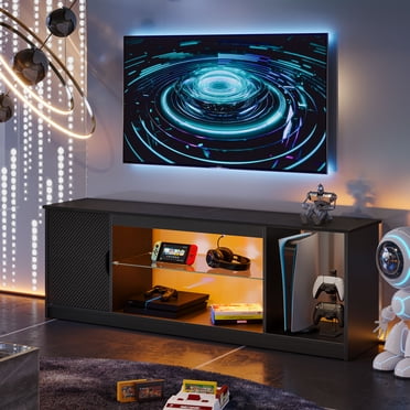 Bestier LED TV Stand for TVs up to 65 inch TV Gaming Entertainment Center Modern TV Console, Carbon Fiber