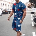 thumbnail image 1 of cllios Men's Short Sets 4th of July Short Sleeve Tshirts and Drawstring Shorts Matching Suits Independence Day Stars and Stripes Graphic Muscle Tracksuits Sets with Pockets, 1 of 5