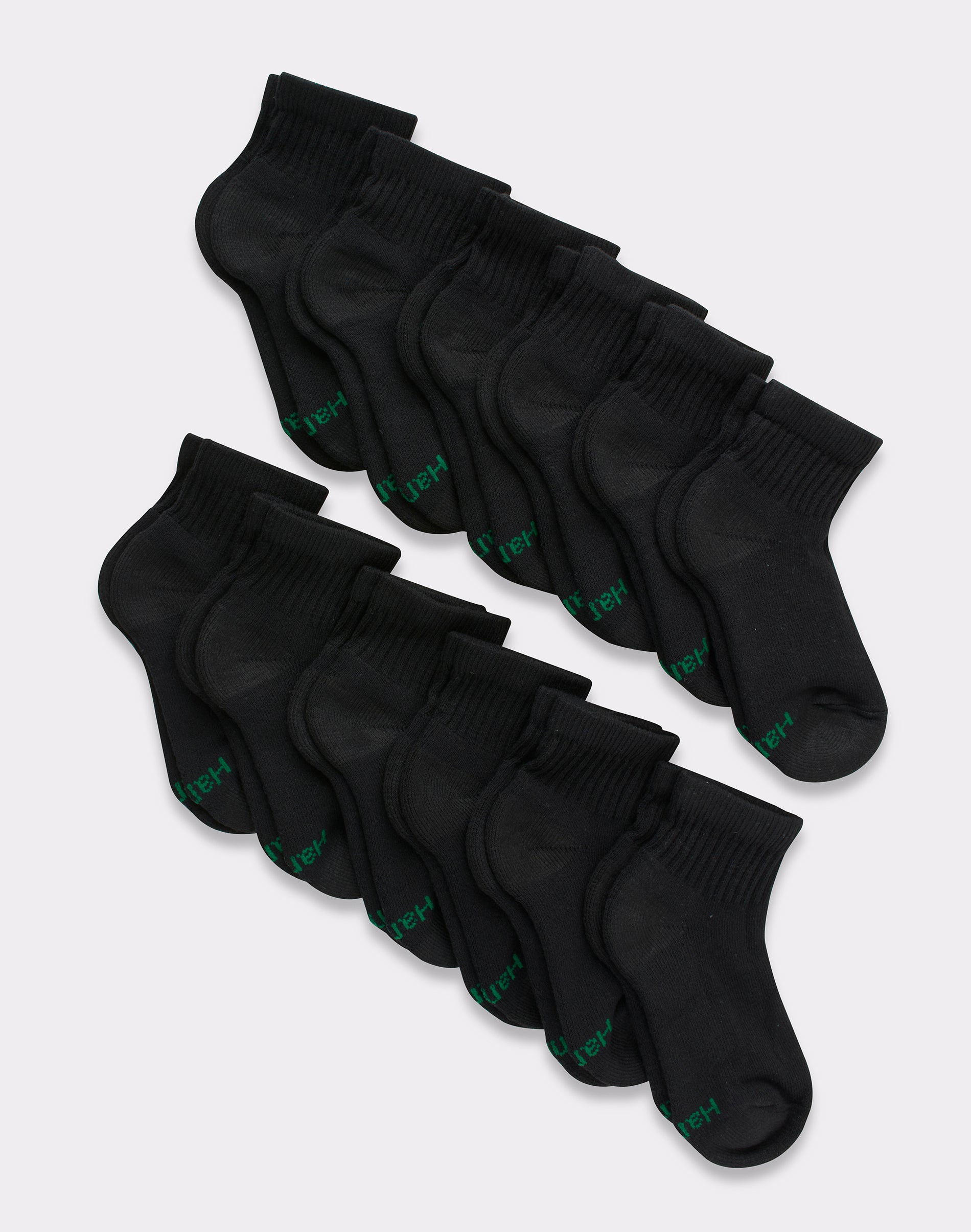 Hanes Boys Cushioned Ankle Socks 12-Pack, M, Black