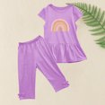 thumbnail image 4 of LSLJS Girl's Été Col Rond Petit Imprimé Manches Courtes Volants Taille Élastique Recadrée Pantalon Deux Pièces Ensemble Vêtements d'Été Vêtements pour Enfants à la Mode 2024, 4 of 5