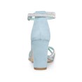 thumbnail image 4 of BLISSFUL STEP Outfit Women's Shoes Rhinestone Crisscross Strappy Block Heel Faux Suede Ankle Buckle Sandals SkyBlue 11, 4 of 8