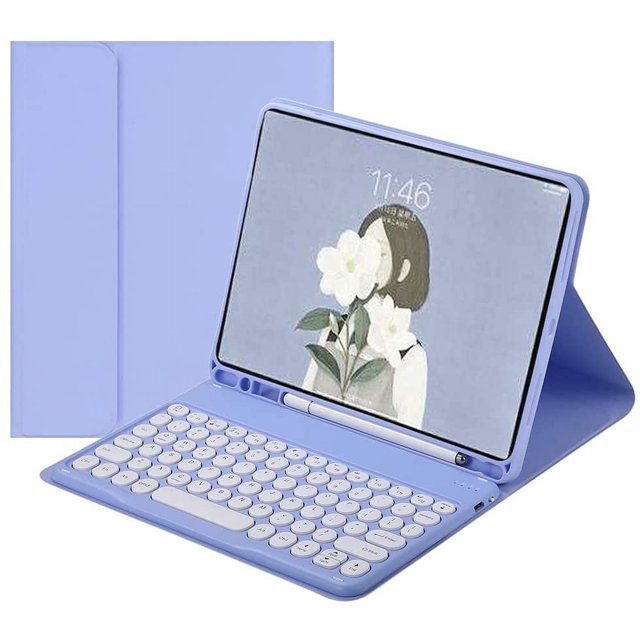 MYKOMI Color Keyboard for Samsung Galaxy Tab S8 Plus / S7 FE 2021 / S7 Plus 12.4 Inch Keyboard Case Cute Round Key Wireless Movable Keyboard Cover with S Pen Holder