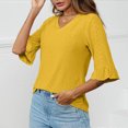 thumbnail image 4 of Timegard Eyelet Tops for Women V Neck Ruffle Flare 3/4 Sleeve Shirts Fall Dressy Casual Tunic Tops, 4 of 5
