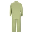 thumbnail image 4 of VEKDONE Summer Cotton Linen Sets 2 Piece Long Sleeve Button Lapel Shirts with Wide Leg Pants Solid Color Loose Fit Blouse Match Drawstring Palazzo Pants Suits, 4 of 5