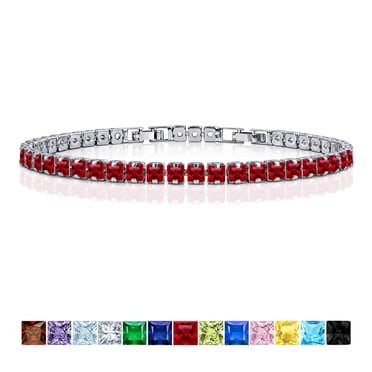 JeenMata 5.5 TCW Princess Cut July - Ruby - Birthstone Tennis Bracelet for Women Eternity Design - White Gold Plating, Birthday, Anniversary, Valentine's Day Gift