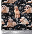 thumbnail image 1 of Soimoi Poly Georgette Fabric Floral,Book & Golden Retriever Dog Printed Fabric 1 Yard 52 Inch Wide, 1 of 3