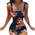 thumbnail image 2 of HKEJIAOI Robes Décontractées Rabais Liquidation Robe Fleurie pour Femmes Mode Femmes Été Imprimé Laçage Bretelles Sans Manches Élastique Plis Taille Robe Vert, 2 of 8