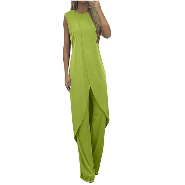Ensemble en Lin pour Femmes, Mode d'Été, Décontracté, Ample, Col Rond, Sans Manches, Uni, Jambes Larges