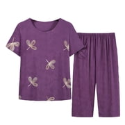 Cameland Women's Pajama Set Soft Short Sleeve Top With Capri Pants Loungewear Suit Plus Size Sleepwear Pajamas Set