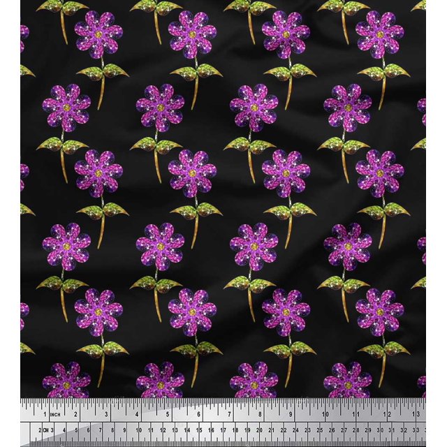 Soimoi Polyester Crepe Fabric Leaves & Floral Artistic Printed Craft Fabric by The Yard 52 Inch Wide