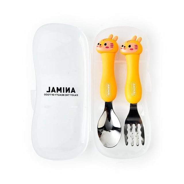 2Pcs Kids Travel Carry Set Children Portable Tableware Toddler Utensils Kids Spoon & Fork Set