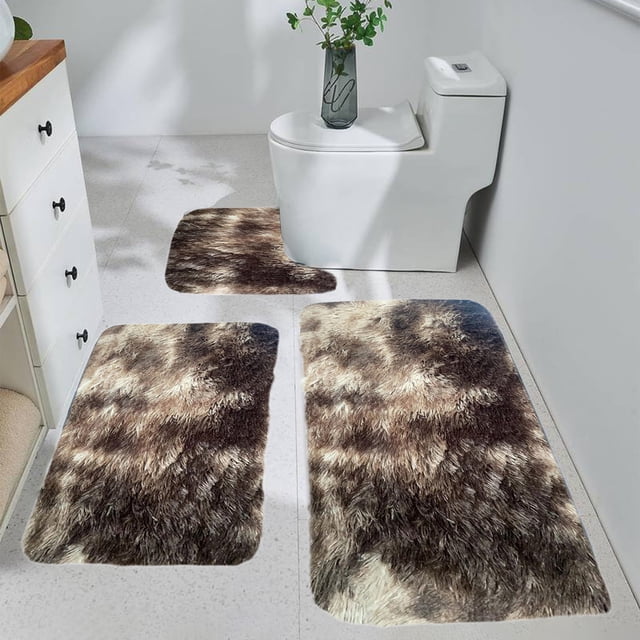 EGNMCR Area Rug, Mixed Color Bath Mats 3 Set Winter Bathroom Rugs For 3 Pcs Toilet Mats Universal Soft Comfort Water Absorption Non Slip Thick Machine Washable Easy To Dry Dark Carpets Suits