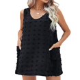 thumbnail image 4 of Femmes Casual en Vrac Fluide Mini Robe V Cou Sans Manches Suisse Point Volants de Plage Robes Courtes avec Poches Bleu XL, 4 of 5