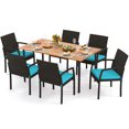 thumbnail image 4 of Costway 7PCS Patio Rattan Dining Chair Table Set W/ Cushion & Hole Turquoise, 4 of 10