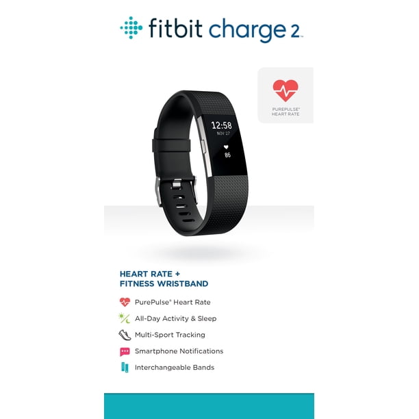 Fitbit Charge 2 Heart Rate + Fitness Wristband, Black, Large (US