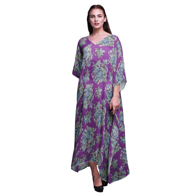 Bimba Kaftan de Plage Floral, Paréo de Bikini, Robe Maxi pour Femmes, Long Caftan-S-L