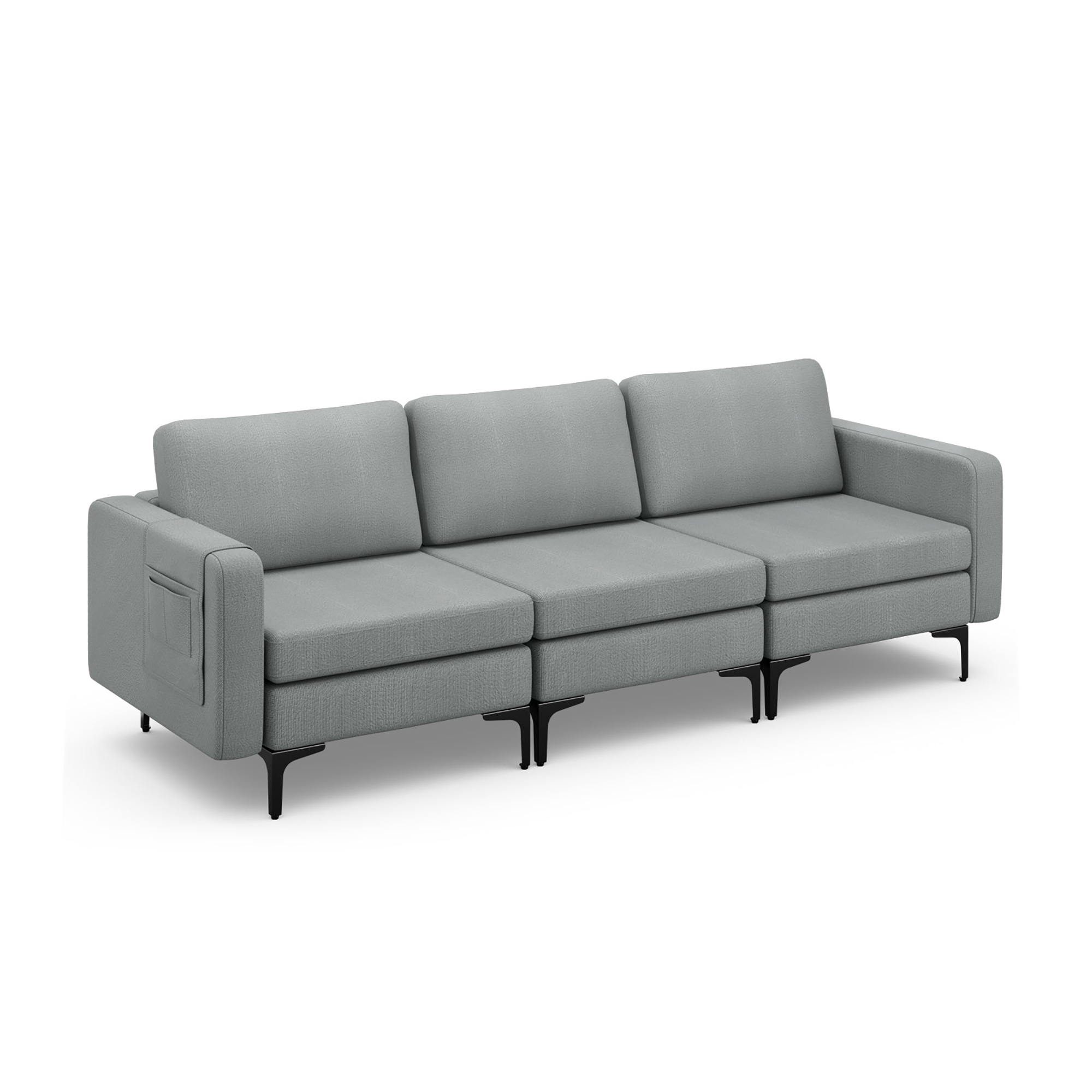 Costway Canapé Modulaire Moderne 3 Places avec Pochette de Rangement Latérale et Pied en Métal Gris Foncé