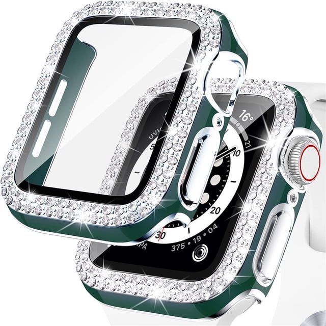 LEIXIUER for Apple Watch case 45mm with Tempered Glass Screen Protector for iwatch Series 7, Bling Crystal Diamond Rhinestone Bumper Full Cover Protective Case Women Girls 45mm