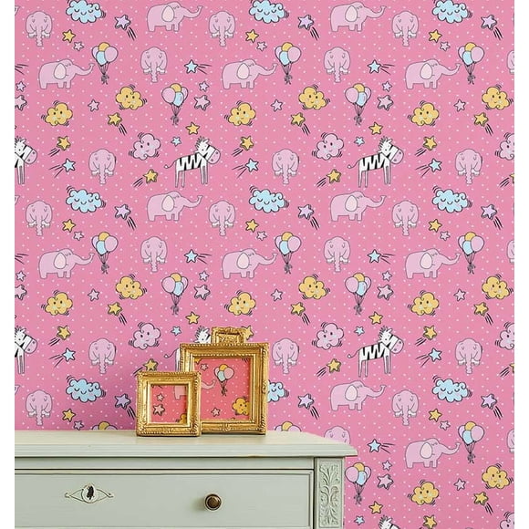 S4Sassy Peel & Stick Vinyl Wallpaper, Safari Animal Print Wallpaper Contact Paper Waterproof - Pink, 25"x60" ,Textured Removable Walls Covering for Kids Room, Baby Nursery, Playroom