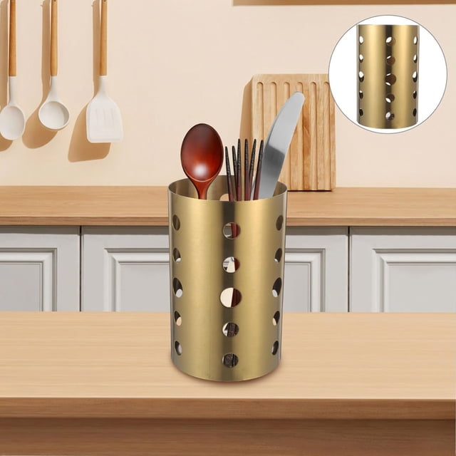 Home Textile Storage Stainless Steel Utensil Holders For Kitchen Large Cooking Utensil Caddy Metal Utensil Holders With Drain Holes Elegant Design for Organizing Kitchen Tools