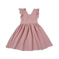 thumbnail image 1 of LUOGENLI Robe Enfants Filles Tout-Petits Coton Lin Uni à Volants Dos Nu Boeknot Sans Manches Princesse Robes Robe pour Filles Tendance Été Mini 2-3 Ans, 1 of 8