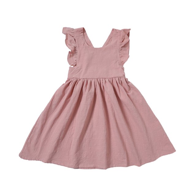 LUOGENLI Robe Enfants Filles Tout-Petits Coton Lin Uni à Volants Dos Nu Boeknot Sans Manches Princesse Robes Robe pour Filles Tendance Été Mini 2-3 Ans