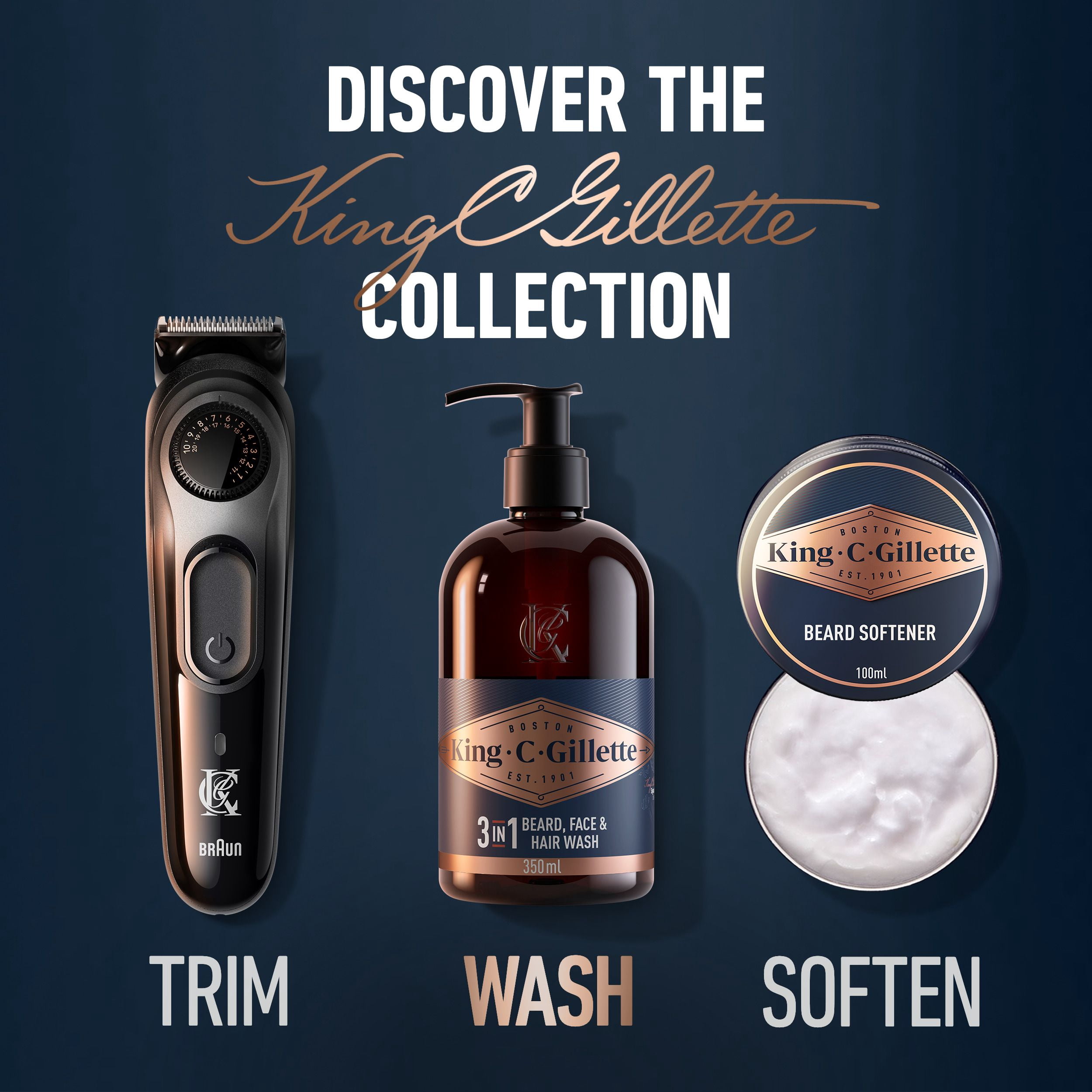 King C. Gillette 3in1 Beard, Face & Hair Wash with King C. Gillette Signature Scent
