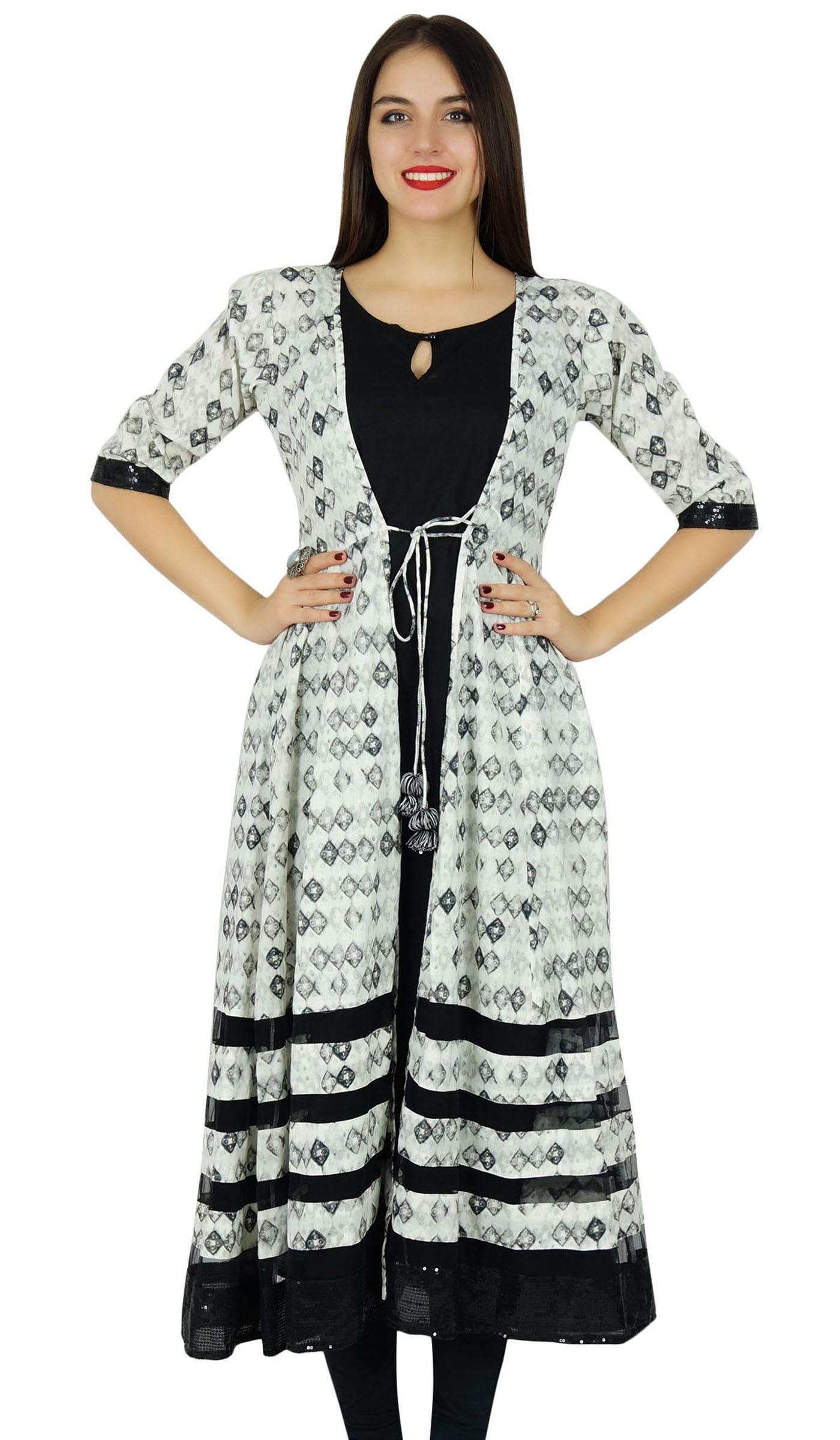 Bimba Womens 2 Piece Anarkali kurta Printed Rayon Kurti Designer Blouse