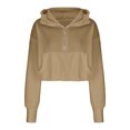 thumbnail image 4 of Penkiiy Sweat à Capuche pour Femmes Mode Pull Col en V avec Poche Zippée Manches Longues Khaki Y2K, 4 of 8