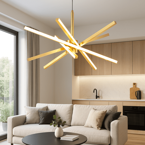 Modern Sputnik Chandelier 24 inch, Gold LED Dimmable Ceiling Light with Remote for Kitchen Island, Dining Room