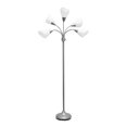 thumbnail image 1 of Simple Designs - Lampe de sol argentée à col de cygne réglable, 5 lampes, abat-jour blanc, 1 of 1