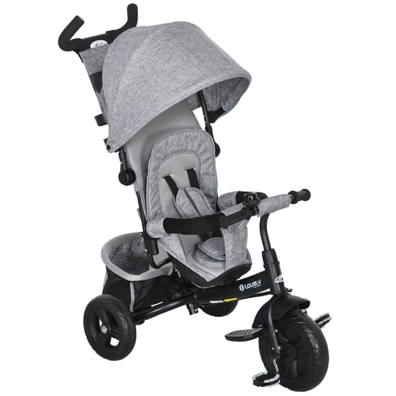 Qaba Tricycle 6 en 1 pour Tout-Petit 1-5 Ans avec Poignée de Poussée pour Parent, Gris