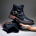 thumbnail image 1 of LSLJS Men's Ankle Boots, Men's Winter Belt Buckle Side Zipper Square Heel High Top Solid Color, 1 of 3