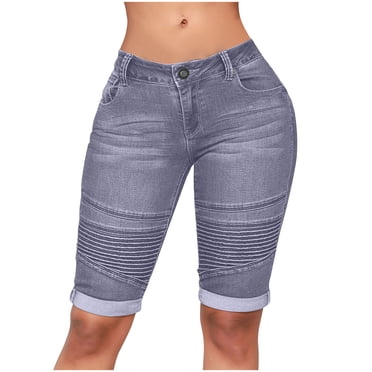 Yuyuzo womens jean shorts high waisted stretchy summer denim shorts knee length shorts with pockets