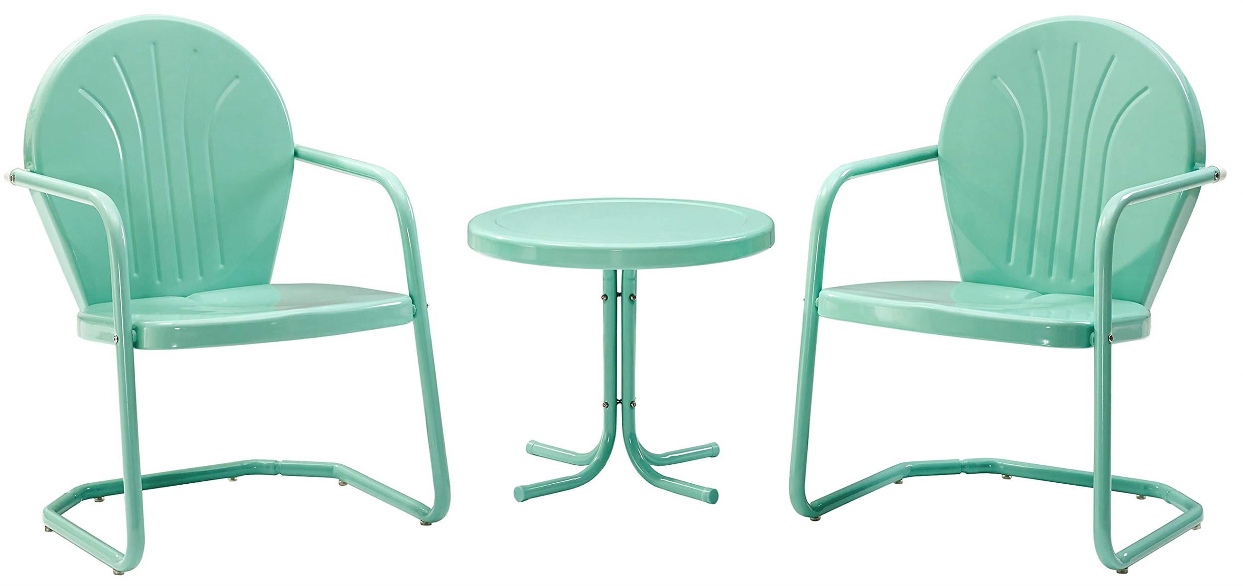 Crosley Furniture Griffith Ensemble de Conversation de Patio en Métal 3 Pcs, Aqua
