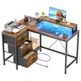 thumbnail image 1 of 2025 New Ergonomic L-Shaped Computer Desk with 4 Power Outlets, 2 USB Ports, 7-Color LED Lights, Removable Stand, Drawers & Bookshelf - Rustic Corner Gaming & Home Office Desk, 1 of 7