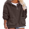thumbnail image 1 of SLADYGLO Women Full Zip Sherpa Lined Front Pockets Drawstring Fuzzy Hoodie, 1 of 3