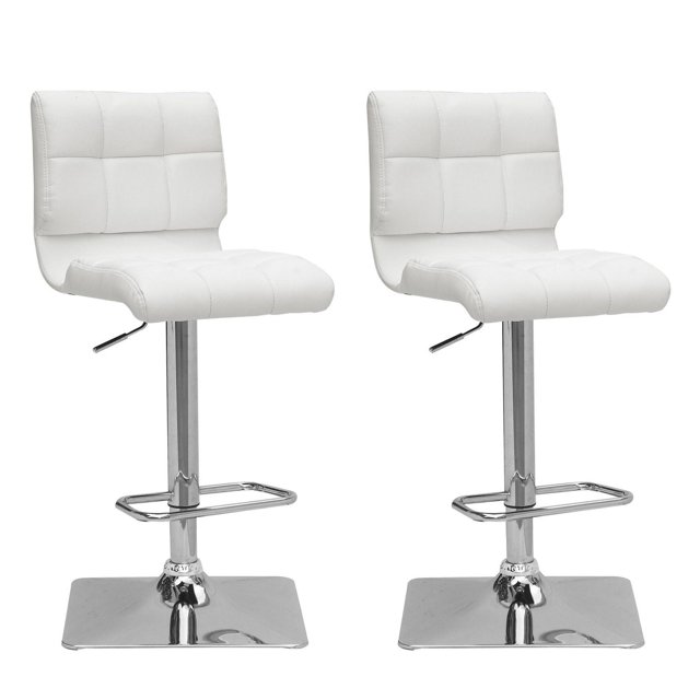 CorLiving Hudson Set of 2 Modern Faux Leather Square Adjustable Height Swivel Bar Stools with Mid Backs for Indoor